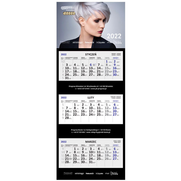 Kalendarz fryzjerski na ścianę, kalendarz do zawieszenia w salonie fryzjerskim, kalendarz 2022